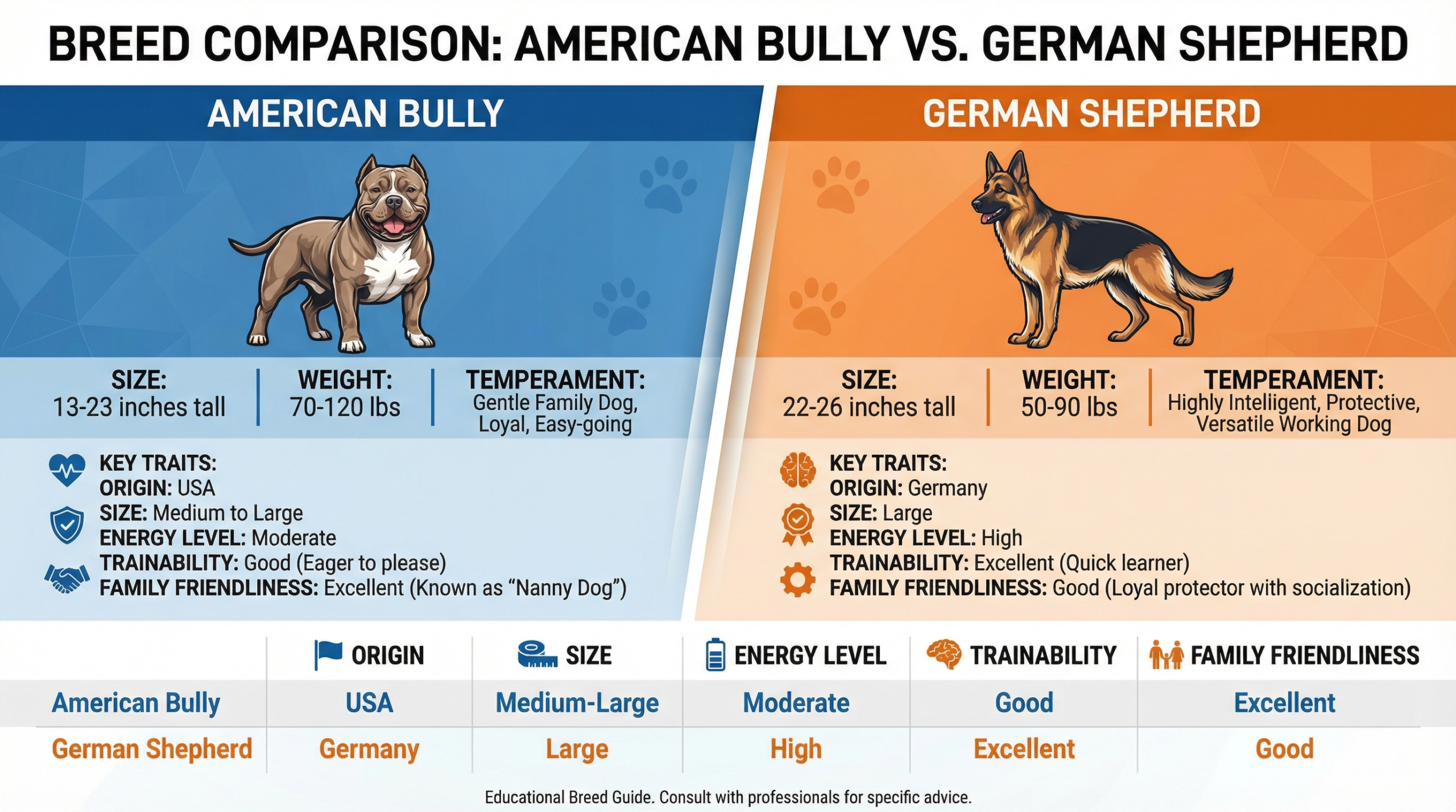 American Bully vs German Shepherd: The 2026 Breed Guide Infographic