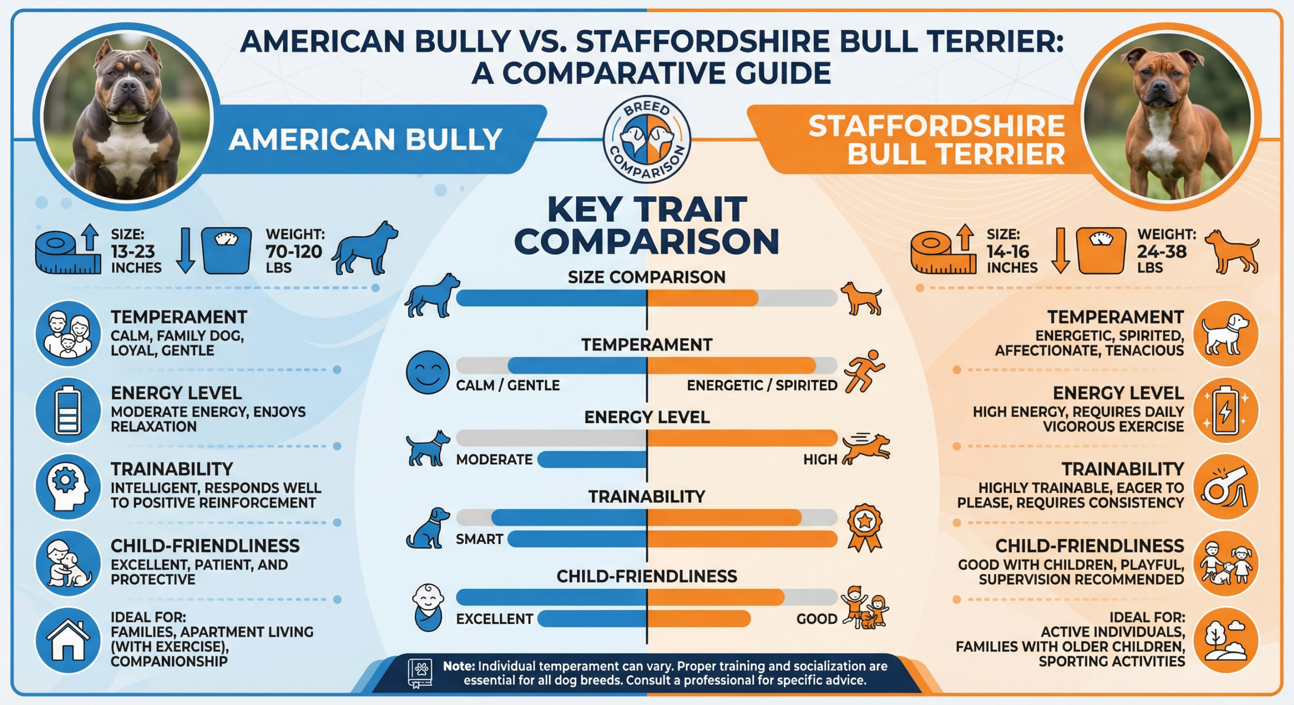 American Bully vs Staffordshire Bull Terrier: The 2026 Comparison Guide Infographic